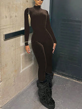 Women Casual Solid Color Stand Collar Long Sleeve Jumpsuit, Autumn & Winter